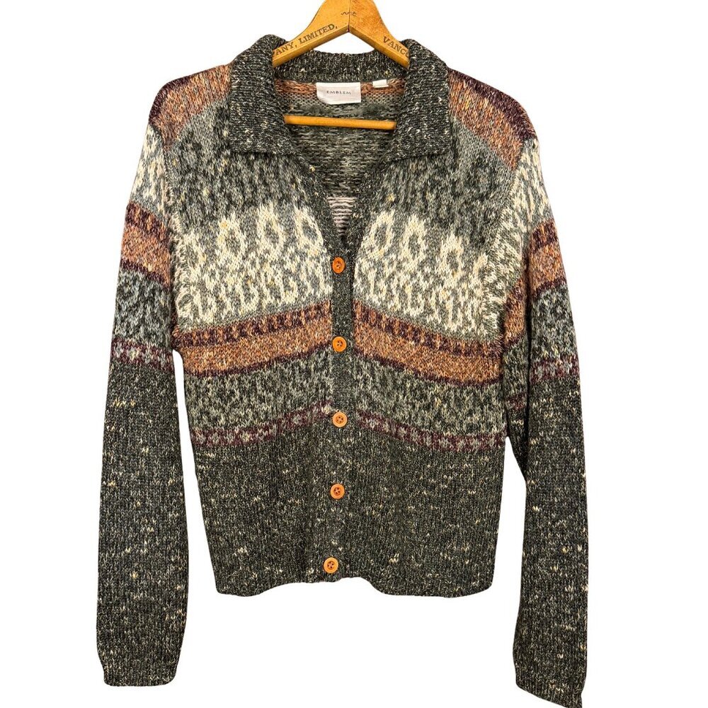 Vintage Woodland Cardigan Earth Tone Boho Cabincore Knit Sweater, Forest Green